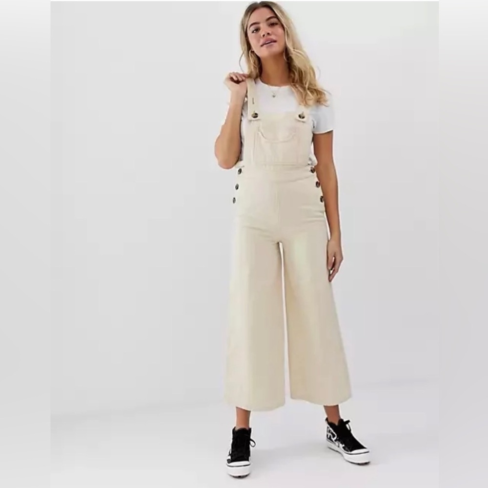 ASOS Denim Cream Wide-Leg Overalls